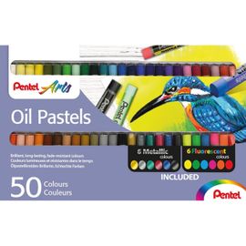Pentel Boîte 50 Pastels À L'huile Phn 60mm Diam 8mm 38+6 Fluos Et 6 Métalliques