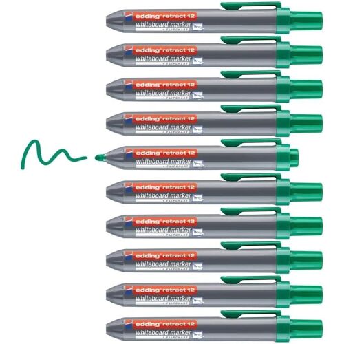 Edding Lot De 10 Marqueurs Tableau Blancs Retract¿12 R¿Tractable Vert Pointe Ronde 1,5-3 Mm