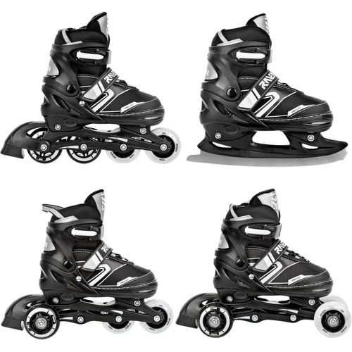 Roller En Ligne Helixi Du 30 Au 33 + Patin A Roulette + Patin A Glace + Triskate Adulte - Enfant Mixte Taille Ajustable Noir/Gris Raven