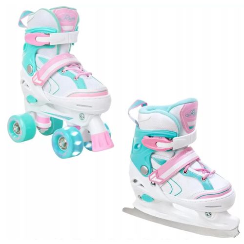 Roller En Ligne Lia Quad Du 30 Au 33 + Patin A Glace Adulte Enfant Mixte Taille Ajustable Blanc/Menthe Raven