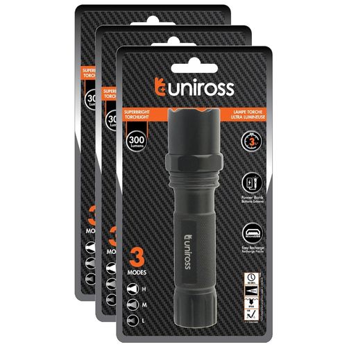 UNIROSS Lot de 3 Lampes de Poche 3W SUPERBRIGHT