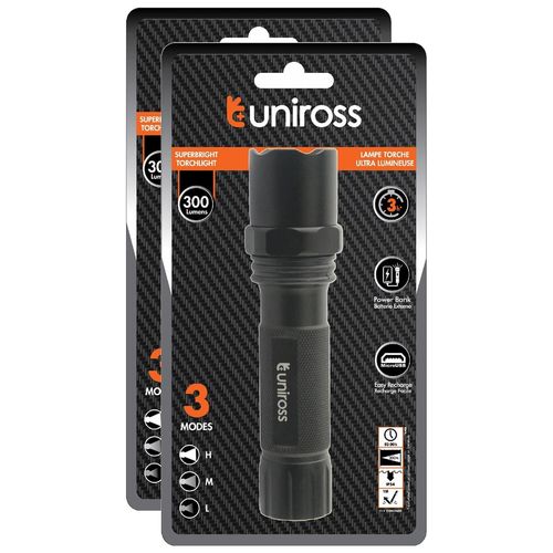 UNIROSS Lot de 2 Lampes de Poche 3W SUPERBRIGHT