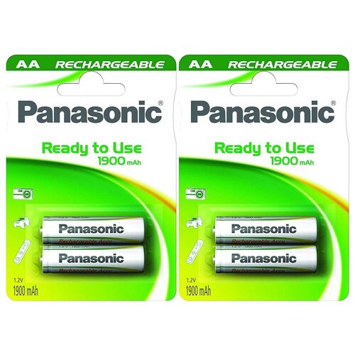 Panasonic Lot de 2 Blisters de 2 Piles Rechargeable NiMH Mignon AA 1900 mAh Ready to use