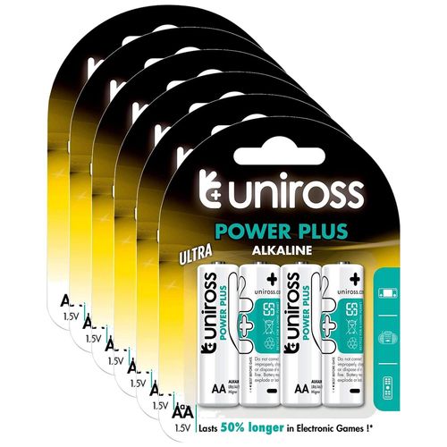 UNIROSS Lot de 6 Packs de 4 Piles Alcalines AA-LR6 Power Plus 1,5V