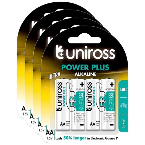 UNIROSS Lot de 4 Packs de 4 Piles Alcalines AA-LR6 Power Plus 1,5V