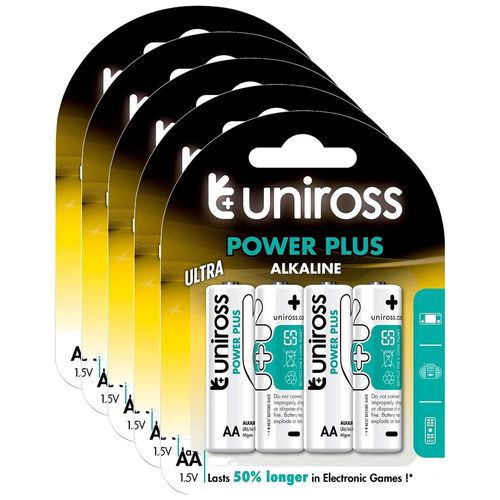UNIROSS Lot de 5 Packs de 4 Piles Alcalines AA-LR6 Power Plus 1,5V