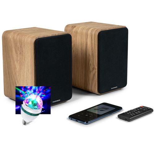 Enceintes de bibliothèque, Caisson Bois COSY - 100W - Thomson WS602DUO - Bluetooth 5.0, Entrée optique câble inclus, DIAMS LED
