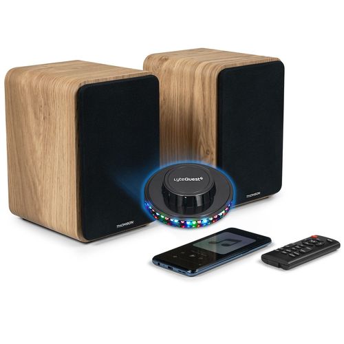 Enceintes de bibliothèque, Caisson Bois COSY - 100W - Thomson WS602DUO - Bluetooth 5.0, Entrée optique câble inclus, Ovni LED