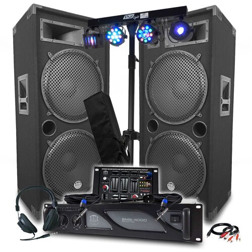 Pack Sono BM SONIC Ampli 4000W, Enceintes LSC215 4x38cm - 2x2000W, Table de Mixage, Euphoria Portique + 48 effets lumière
