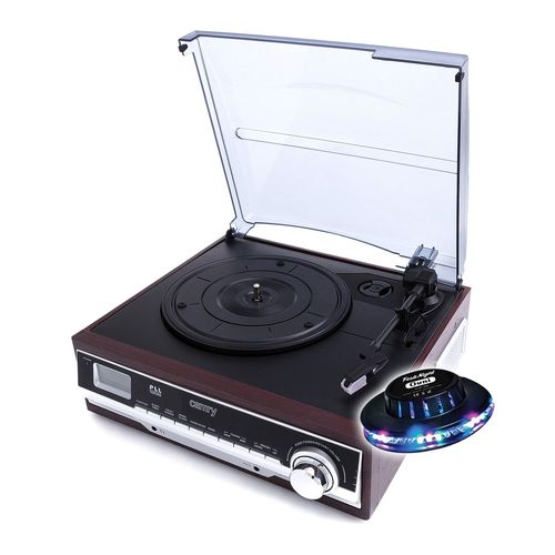 Platine vinyle Tourne Disques Camry CR1113 33/45/78 RPM - avec radio - Haut-parleur intégré - Fonction horloge et minuterie, LED