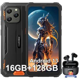 Smartphone Incassable Blackview BV5300 Plus 6,1" 16Go+128Go Android 13 Orange avec Écouteurs Bluetooth Blackview Airbuds8(Noir)