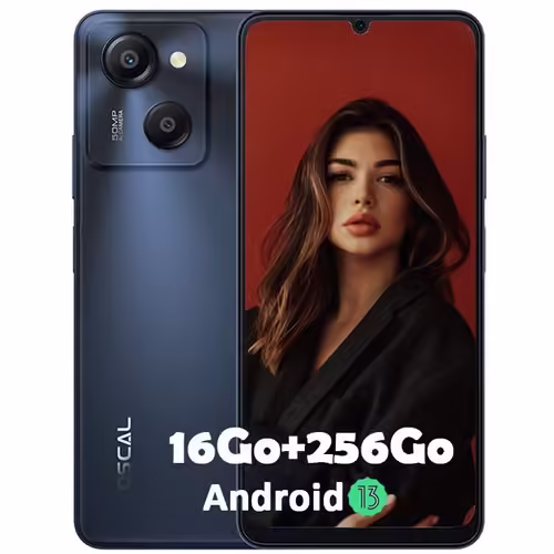 Oscal MODERN 8 Téléphone Portable Débloqué 16Go+256Go 6.52" 50MP+8MP 6000mAh Android 13 Smartphone Double SIM 4G GPS - Gris