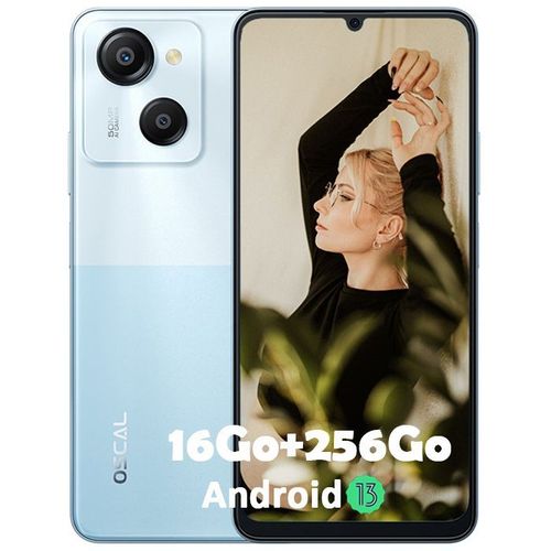 Oscal MODERN 8 Téléphone Portable Débloqué 16Go+256Go 6.52" 50MP+8MP 6000mAh Android 13 Smartphone Double SIM 4G GPS - Bleu