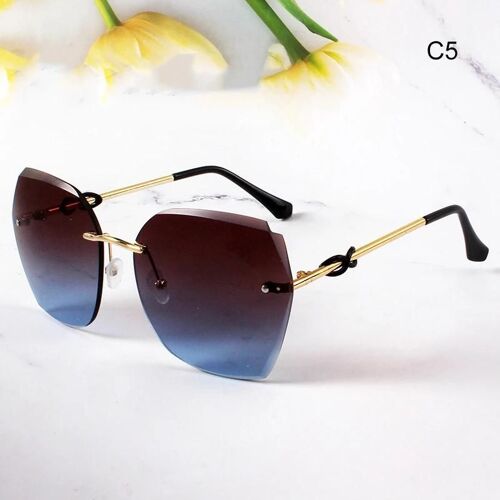 Lunettes de soleil sans monture pour femmes Bords irréguliers Anti fatigue oculaire Résistant aux chocs Facile à nettoyer Rétro Mode Conduite Verre C5