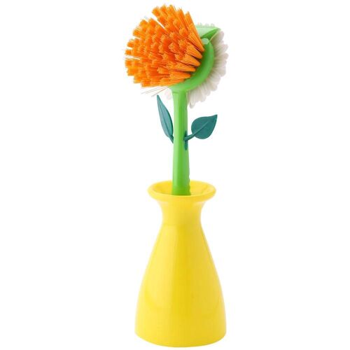Brosse de nettoyage fleur forme casserole casserole plat brosses de lavage créatif de cuisine outil de nettoyage jaune