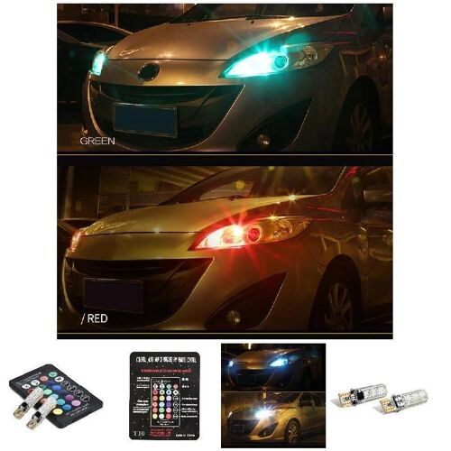 1 Paire T10 5050 Télécommande Voiture Led Ampoule 6 Smd Multicolore Rgb Ampoules Latérales