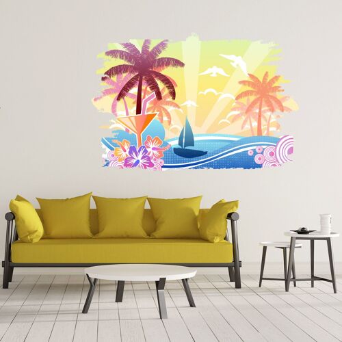 Sticker Mural Vacances Cocktails Plage M (Largeur 58cm, Hauteur 39cm)