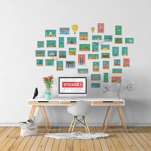 Sticker Monuments Timbres XL (Largeur 98cm, Hauteur 57cm)