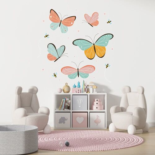 Sticker Abeilles et Papillons Bicolore XL (Largeur 98cm, Hauteur 95cm)