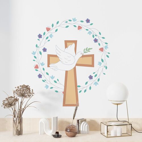 Sticker Croix Et Colombe XXL (Hauteur 144,5cm, Largeur 128cm)