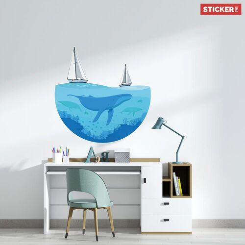 Sticker Baleine en Mer XL (Largeur 98cm, Hauteur 97,5cm)