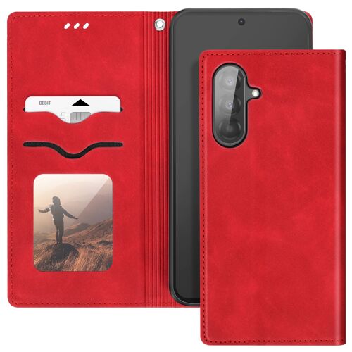 Étui pour Samsung Galaxy A56 Portefeuille Support Vidéo Rouge