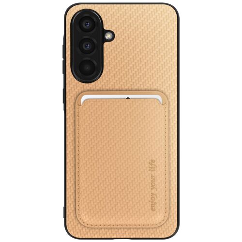 Coque pour Samsung A56 Porte-carte Magnétique Fibre de carbone Dorée