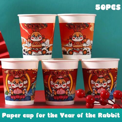Gobelets En Papier Jetables - Imprimé Lapin Du Nouvel An Épais Anti-Brûlure