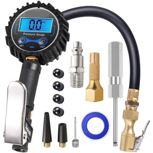 Gonfleur De Pneu Numérique Avec Manomètre 200 Psi Mandrin À Air Et Accessoires De Compresseur Pour La Résolution D'affichage