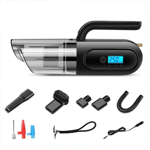 Aspirateur Multifonctionnel 4 En 1 / Pompes À Air / Testeur De Pression De Pneu / Éclairage Pour Outils De Nettoyage De Voiture À Domicile Affichage Numérique Quatre En Un Noir