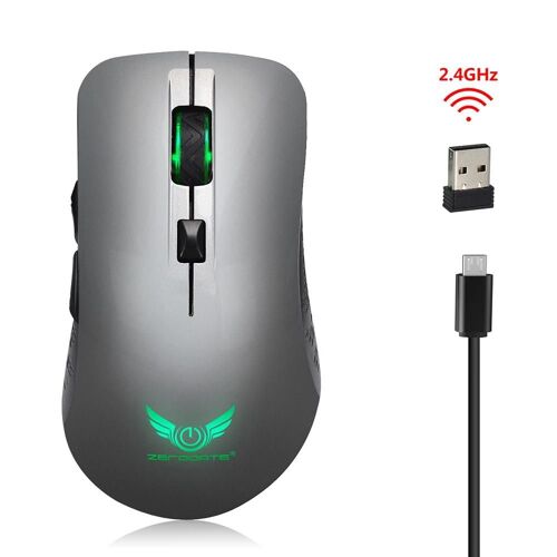 ZERODATE X90 2.4G Souris Sans Fil 2400/1600/1200/800 DPI Souris Silencieuse Rechargeable - Gris