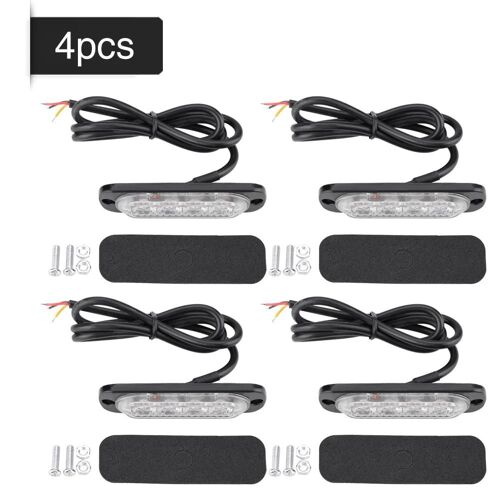 4pcs 12-24v 4 Led Strobe Alerte D'urgence Lumière Grille Clignotant Barre Lumineuse Camion Voiture Jaune