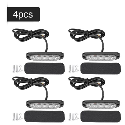 4pcs 12-24v 4 Led Strobe Avertissement D'urgence Lumière Grille Clignotant Barre Lumineuse Camion Voiture Bleu
