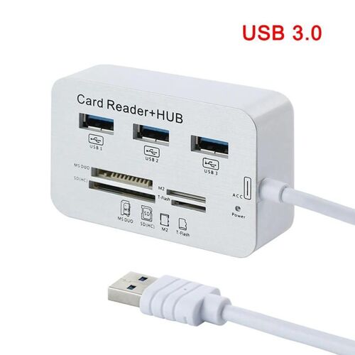 Hub USB multi-en-1 3 ports MS SD M2 TF Lecteur de carte mémoire Adaptateur en aluminium USB 3.0