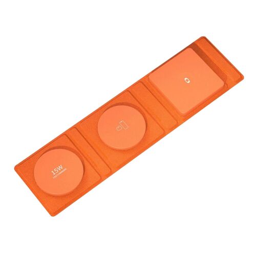 Chargeur Sans Fil 3 En 1 Avec Chargeur De Téléphones Rapides Portables Durables De Couleur Macaron Pour Montre De Téléphone Écouteur Orange