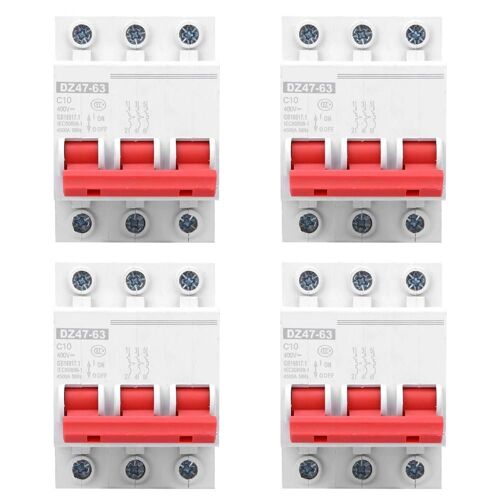 4pcs DZ47-63 AC400V Disjoncteur miniature 3P Interrupteur d'air domestique Rail DIN monté10A