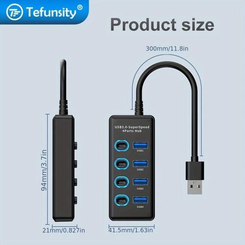 Extension USB à 4 ports,interrupteur à clé d'éclairage indépendant,avec alimentation TYPE-C