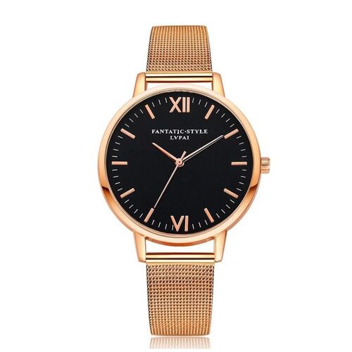 Mode Femmes Métal Quartz Mouvement Montre-Bracelet Bracelet Accessoire De Montre Réglable (Or Rose)