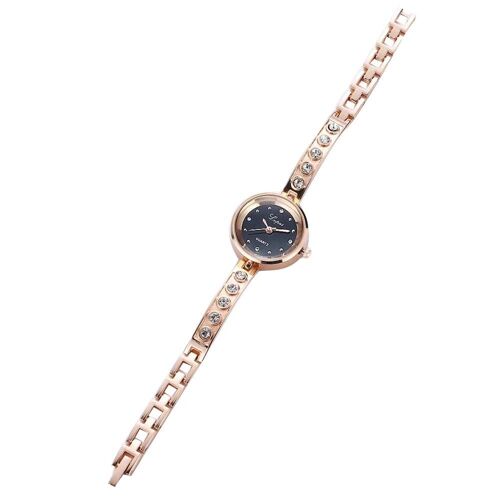 Lvpai Mode Femmes Métal Quartz Mouvement Montre-Bracelet Bracelet Bracelet Bracelet (Or Rose + Cadran Noir)