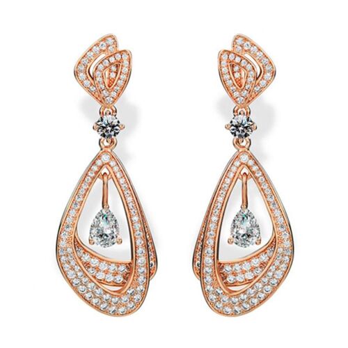 Femmes À La Mode Strass Plaqué Pompon Boucles D'oreilles Cuivre Anti-Allergique Ornements (Or Rose)