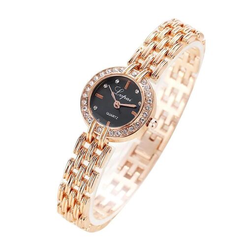 Lvpai Alliage Élégant Strass Montre-Bracelet À Quartz Montres (Or Rose + Noir)
