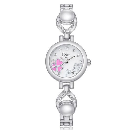 Disu Fashion Femmes Zicrons Quartz Mouvement Montre-Bracelet Bracelet En Métal (Cadran Argent+Blanc)