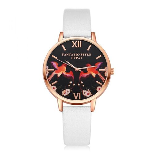 Lvpai Femmes Simple Bracelet Montre Pu Noir Cadran Quartz Montre-Bracelet (Blanc)