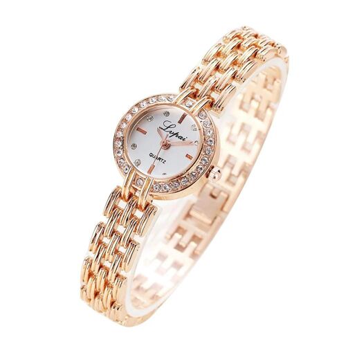 Lvpai Alliage Élégant Strass Montre-Bracelet À Quartz Montres (Or Rose + Blanc)