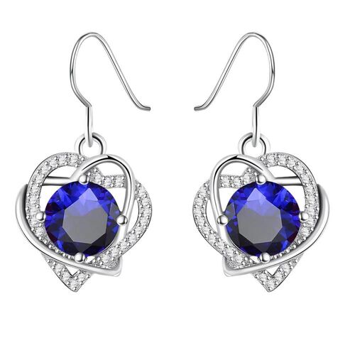 Romad Femmes Mode Torsadé Double Coeur Bleu Goutte Boucles D'oreilles Bijoux Cadeau