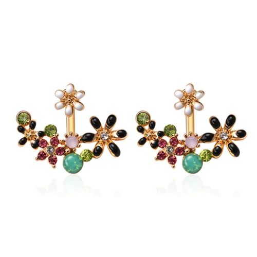 Femmes À La Mode Alliage Fleur Forme Boucles D'oreilles Strass Décoration Oreille Stud Bijoux (Coloré)