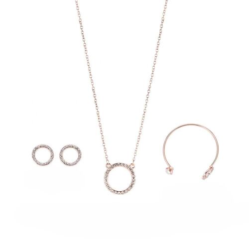 Femmes Mode Cristal Bijoux Ensemble Pendentif Collier Boucles D'oreilles Bracelet (Or Rose)