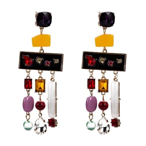 Exagérer Les Femmes Alliage Géométrie Gemme Artificielle Glands Boucle D'oreille Stud Bijoux (Couleurs)