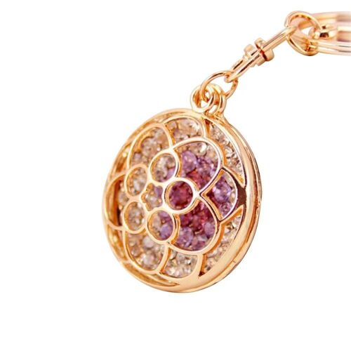 Porte-Clés En Alliage De Couleur Fantaisie Creuse Avec Pendentif De Décoration De Strass (Violet)