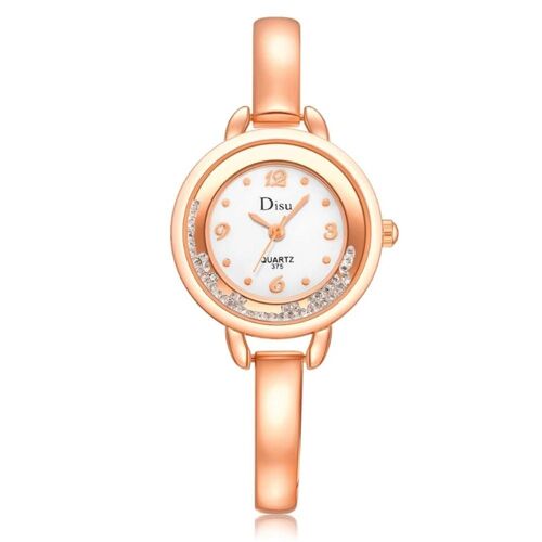 Disu Fashion Femmes Zicrons Quartz Mouvement Montre-Bracelet (Or Rose + Cadran Blanc)